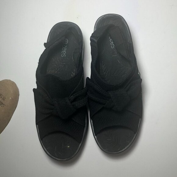 BZEES Sandal Women's Size 9 Black Slingback Open Toe Bow Detail Daisy - Picture 6 of 13